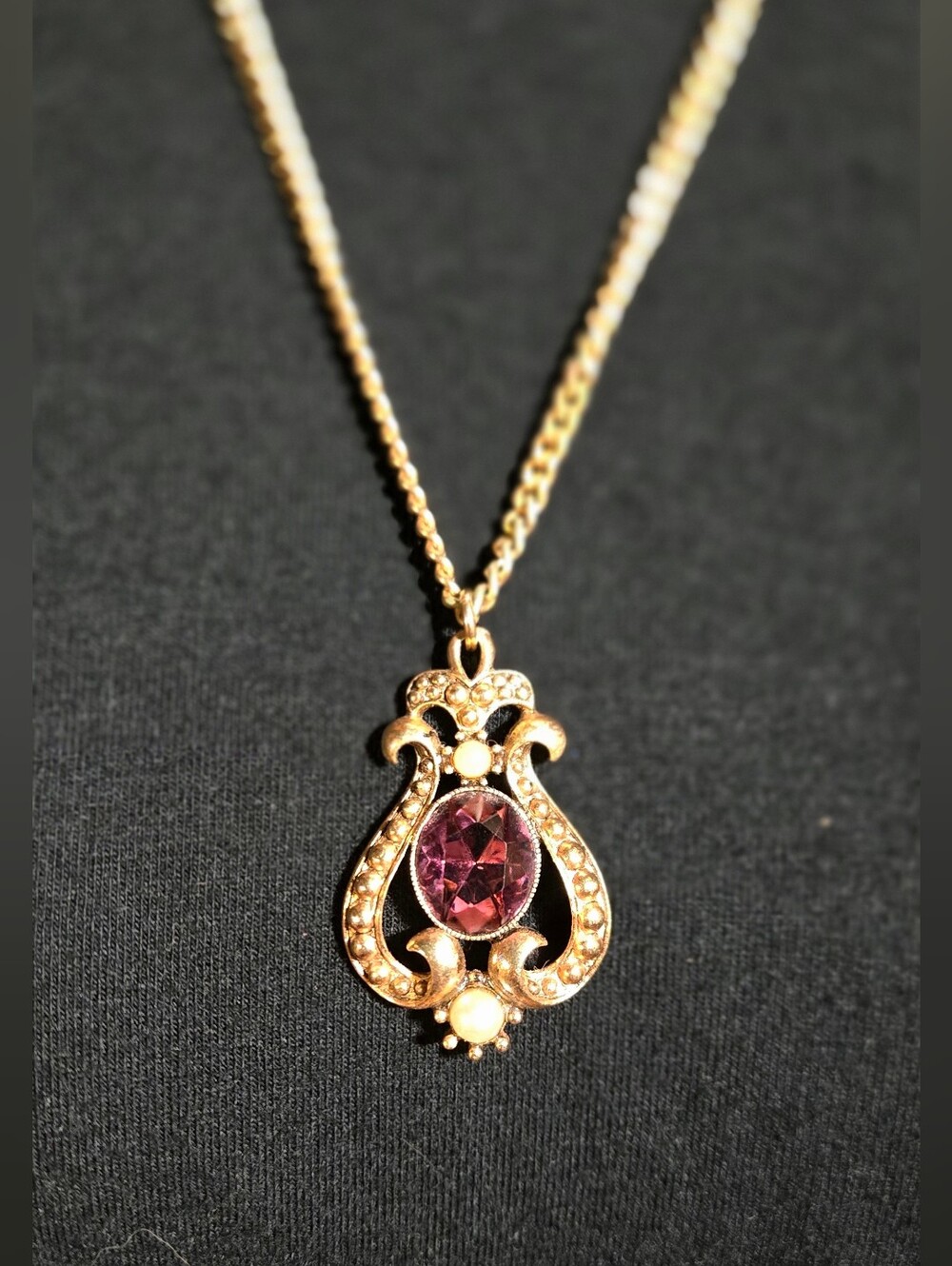 Avon Gold-Tone Necklace with Purple Center Stone